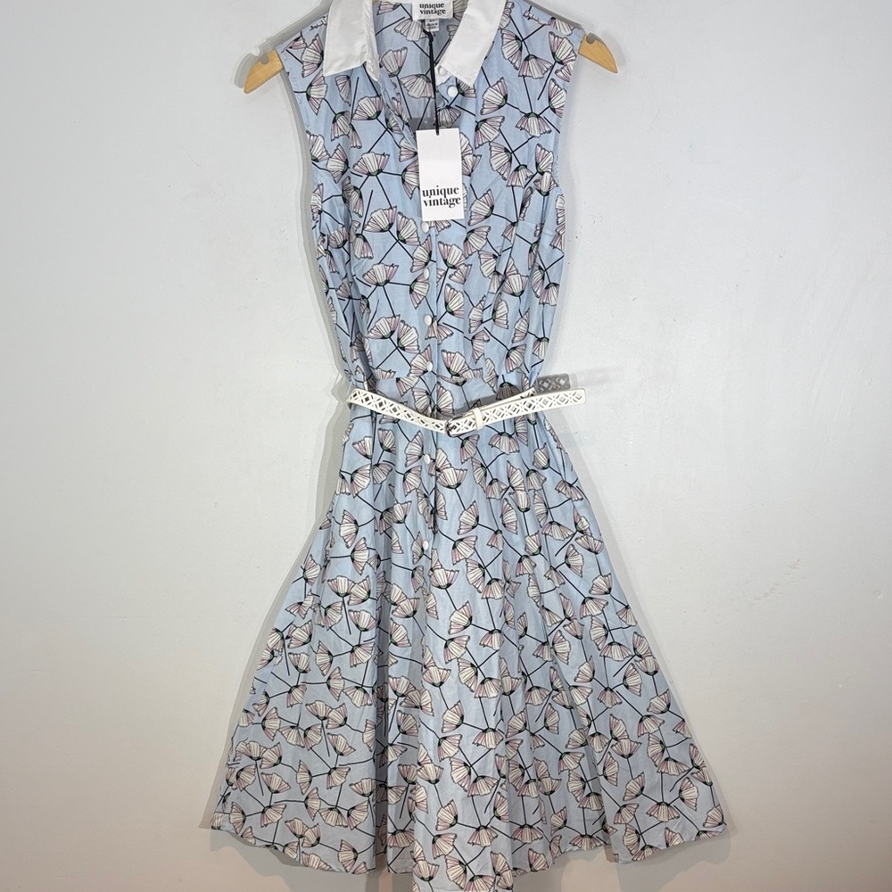 Unique Vintage sleeveless 100% cotton floral flare dress size small NWT